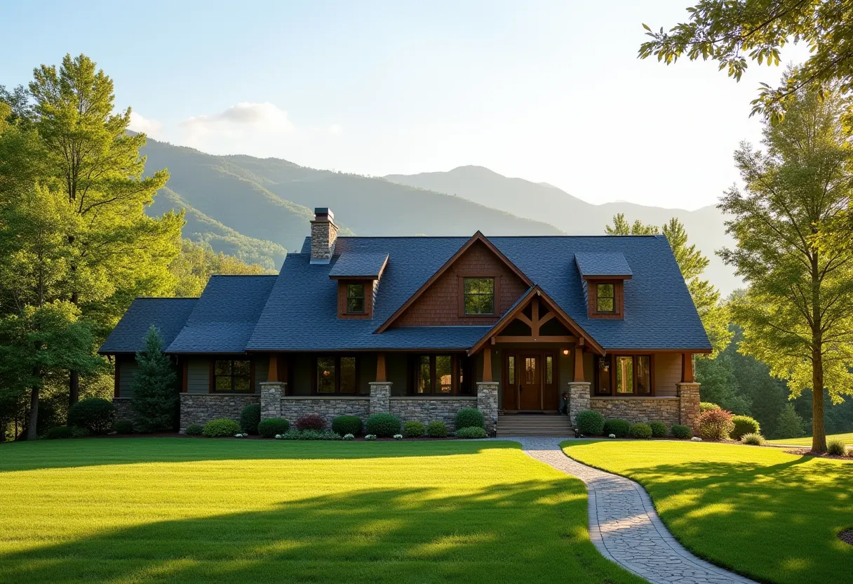 A Cleveland, TN home with a new architectural shingle roof against the East Tennessee foothills